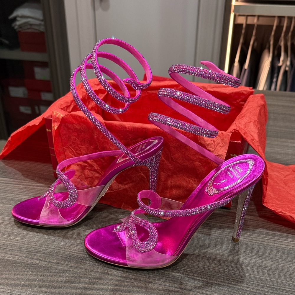 Rene Caovilla Pink Crystal Embellished Heels (new)